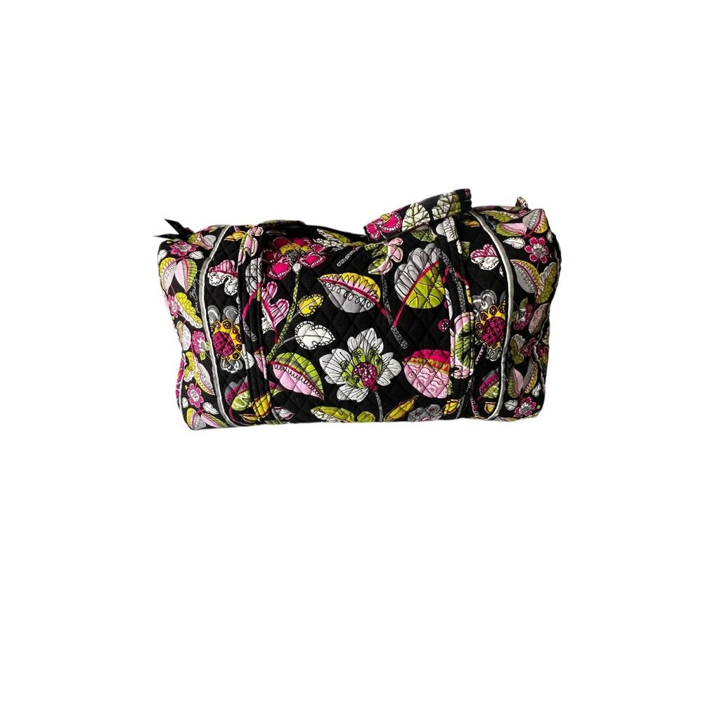Vera Bradley Quilted Travel Tote Bag 20" Moon Blooms VGUC Black Pink Green White - Picture 8 of 16